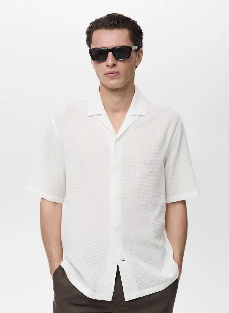 Mango Man seersucker bowling collar shirt